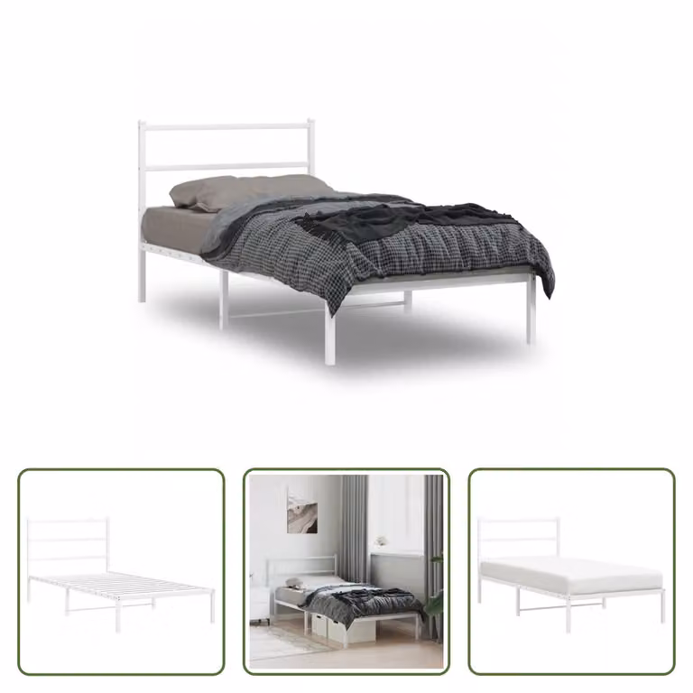 The Living Store Struttura letto con testiera in metallo bianco 100x200 cm
