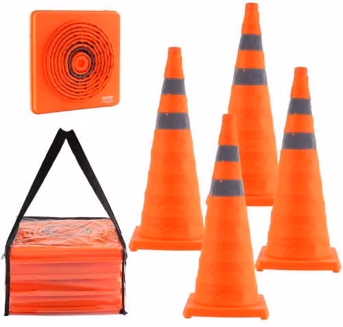 Set di 4 coni stradali riflettenti VEVOR arancioni con borsa da trasporto, altezza: 70 cm