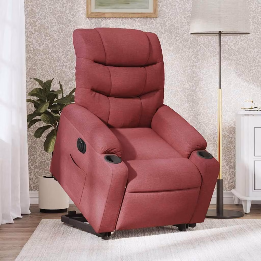 Poltrona elettrica con funzione di sollevamento - Poltrona reclinabile - Poltrona TV - Poltrona elettrica - Colore: bordeaux - Rivestimento: tessuto
