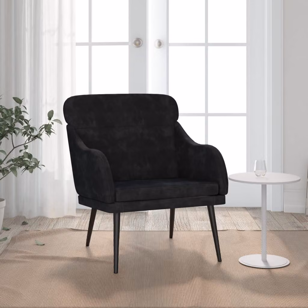 Poltrona relax moderna vidaXL in velluto nero con braccioli e struttura in metallo L/P/H: 63 x 76 x 80 cm
