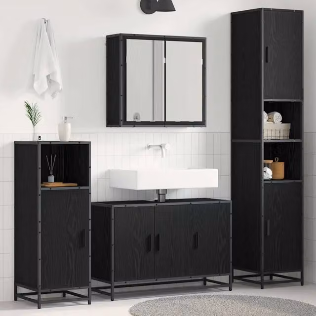 Set di mobili per il bagno 4 pz Rovere Nero 90 x 33 x 60 cm 3402325