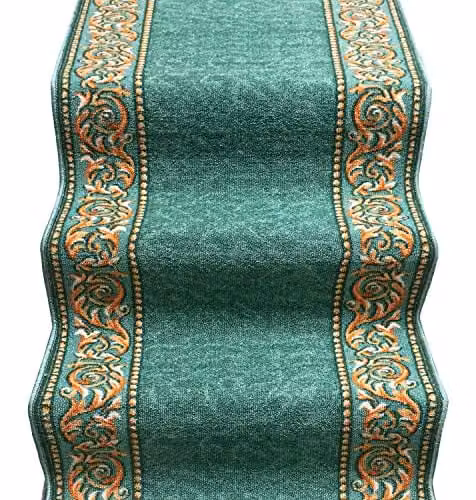 emmevi Tappeto Scala Gradini Design Barocco Passatoia Entrata Antiscivolo MOD.Picasso Dis_22 67X1000 Verde