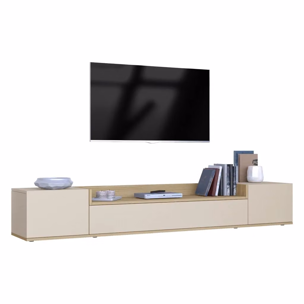 Mobile porta TV Oxanna DMORA con 3 ripiani, design moderno Made in Italy, Bianco Cashmere L/P/H: 200 x 35 x 30 cm – 2