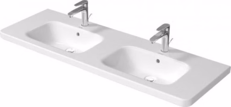 Duravit DuraSquare double lavabo 1400x480 mm, 1 point d'amorçage, avec trop-plein, avec banc pour robinetterie, 23571400001, 23571400001