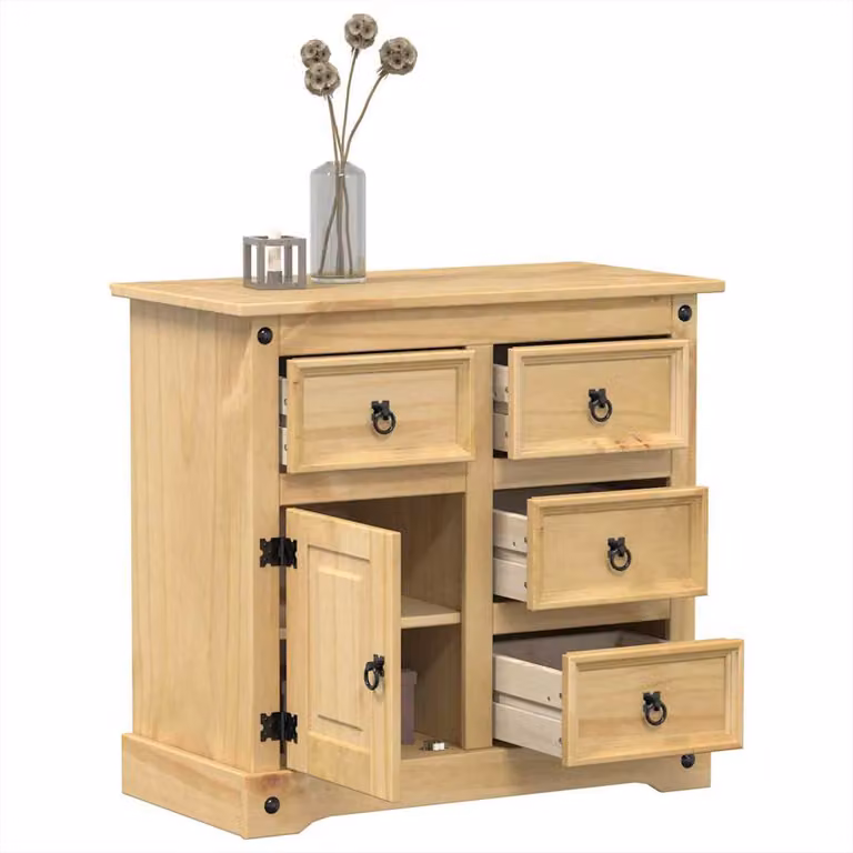 Credenza vidaXL Corona in legno massello di pino cerato, stile rustico, marrone/beige, L 80 cm x P 40 cm x H 75 cm