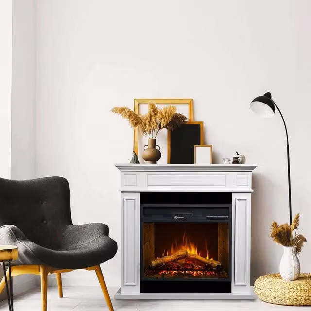 Camino elettrico Airola DMORA, stufa a parete moderna in metallo, Bianco, L 90 x P 28 x H 91 cm – 1