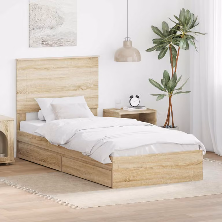 Letto con contenitore vidaXL in legno Rovere Sonoma L/P/H: 90 x 200 cm