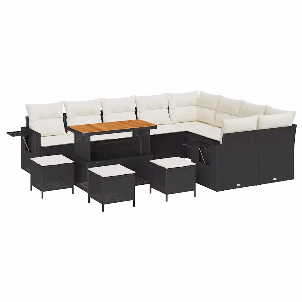 Set Divano da Giardino vidaXL 13 Pezzi a Forma di U con Tavolino e Cuscini Nero – 2