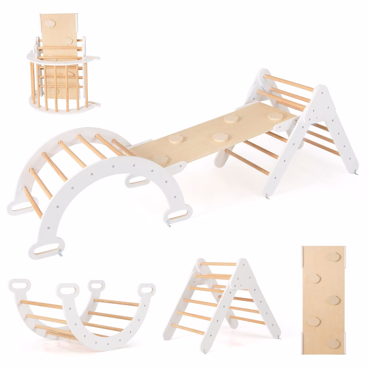 COSTWAY triangolo di arrampicata 4 in 1 con scivolo, arco di arrampicata, incl. rampa bifacciale, per arrampicarsi, scivolare e oscillare (bianco)