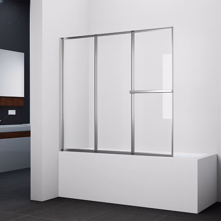 MARWELL Schermo da bagno pieghevole Silver Vital cromo - 3-flush, 166x140cm - Cabina doccia con portasciugamani - Cabina doccia