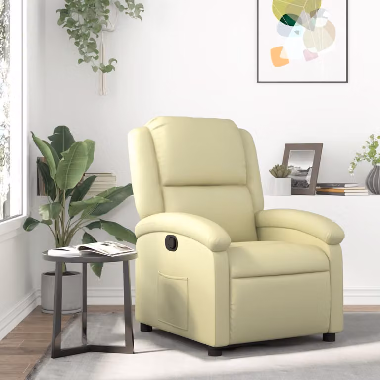 vidaXL Poltrona reclinabile moderna in vera pelle beige con braccioli e struttura in legno e metallo