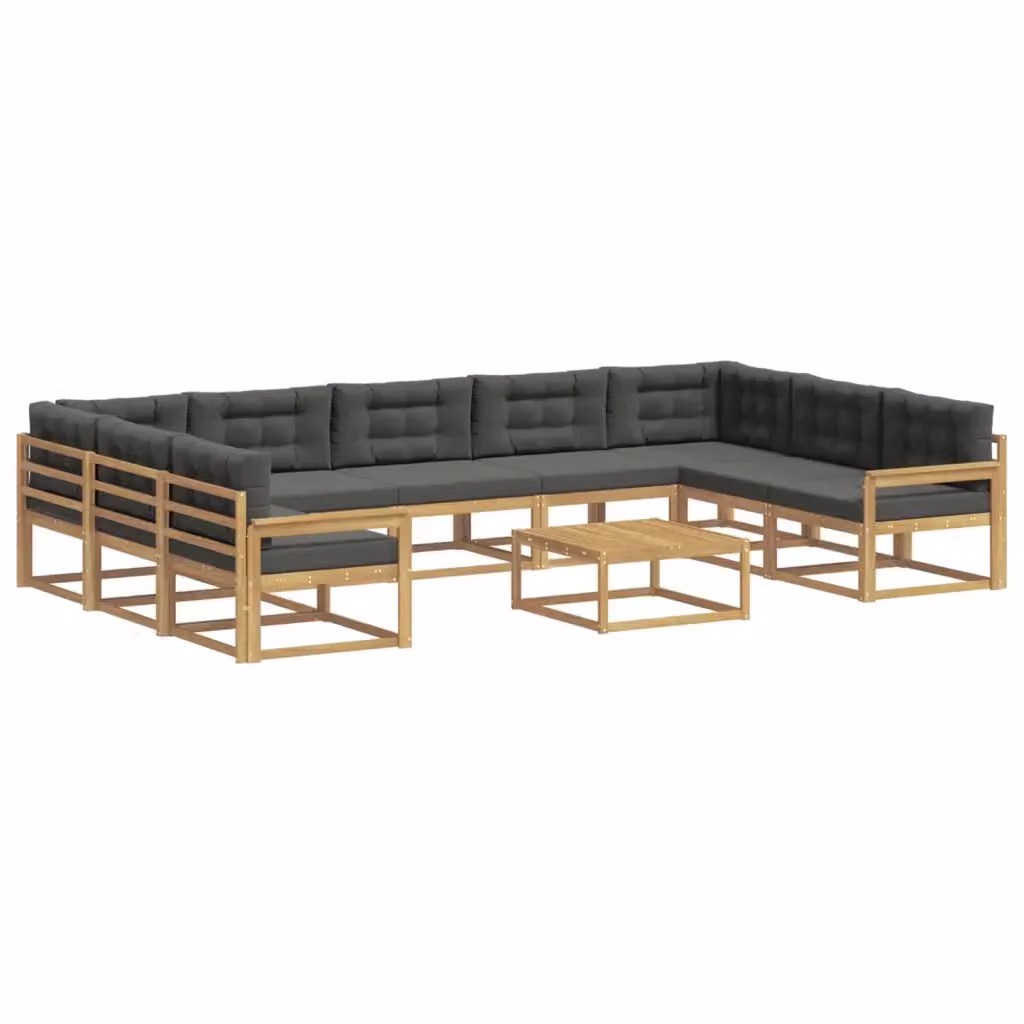 Set di 10 divani da esterno vidaXL in legno di acacia con cuscini bianchi e antracite per giardino e terrazza – 2