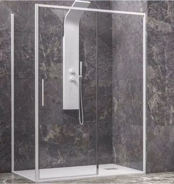 Box doccia rettangolare Karag LEA 400 con profilo bianco e vetro trasparente L/P/H: 150 x 80 x 200 cm