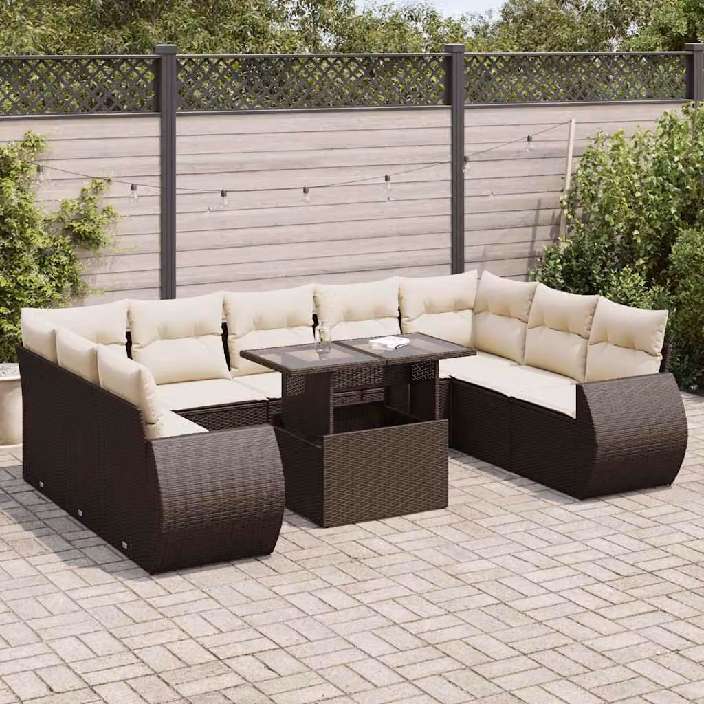 Maison Exclusive - Set Divani da Giardino 10pz con Cuscini in Polyrattan Marrone
