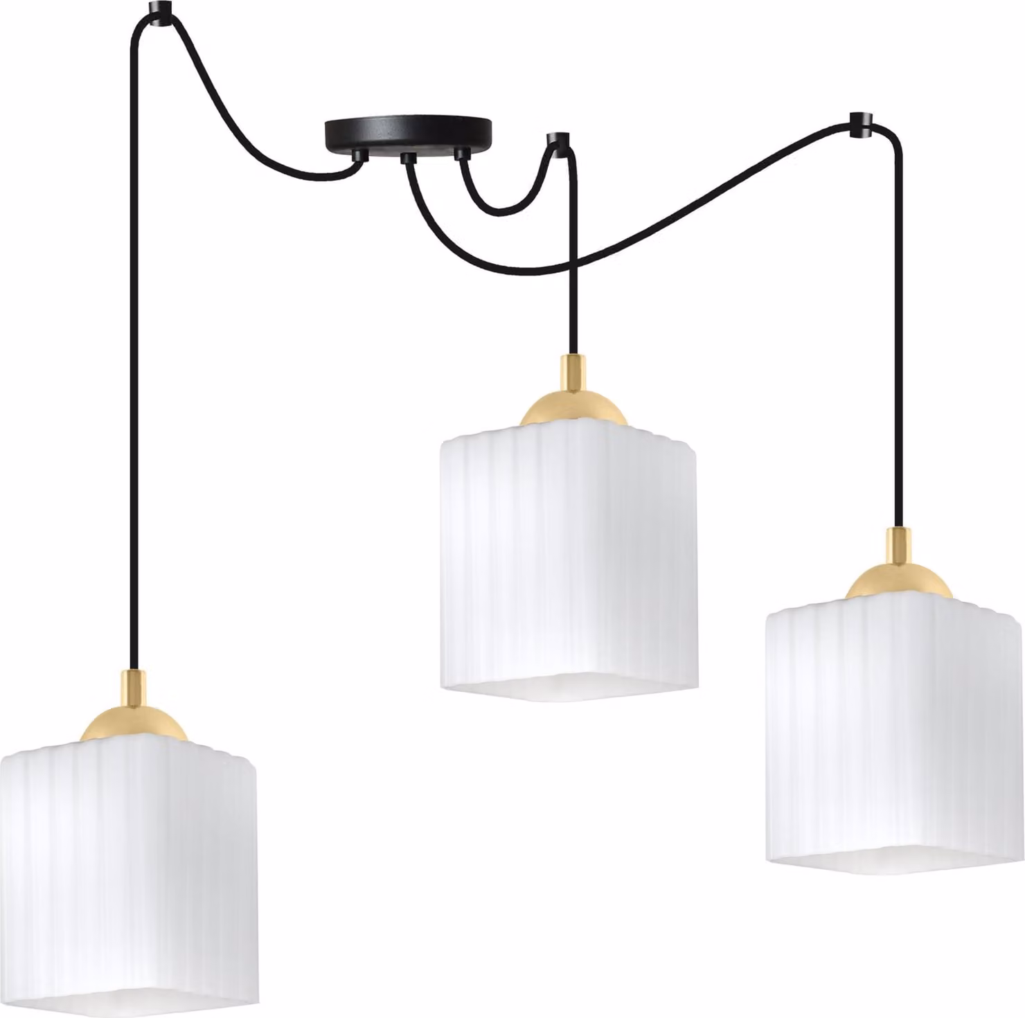 Lampada a sospensione Riffle Spinne nera-oro a 3 luci con paralumi cubici bianchi E27 – elegante lampada da soffitto per un illuminazione interna moderna