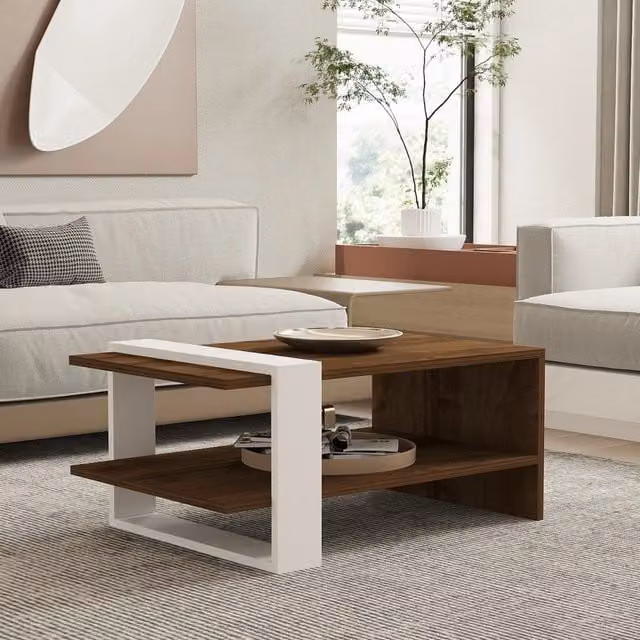 Tavolino da salotto Cambiago moderno con un vano, L 80 cm x P 50 cm x H 35 cm, Marrone e Bianco – 1