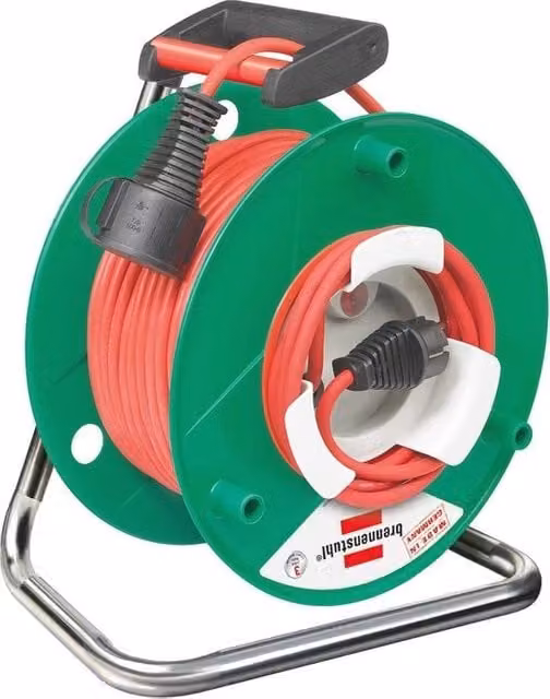 Avvolgicavo da giardino da 25 m con impugnatura ergonomica e contenitore in plastica resistente, disponibile nei colori rosso e verde
