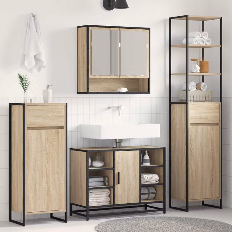 Mobile da bagno vidaXL in stile industrial in legno e metallo, colore marrone e beige, L 40 cm x P 30 cm x H 100 cm