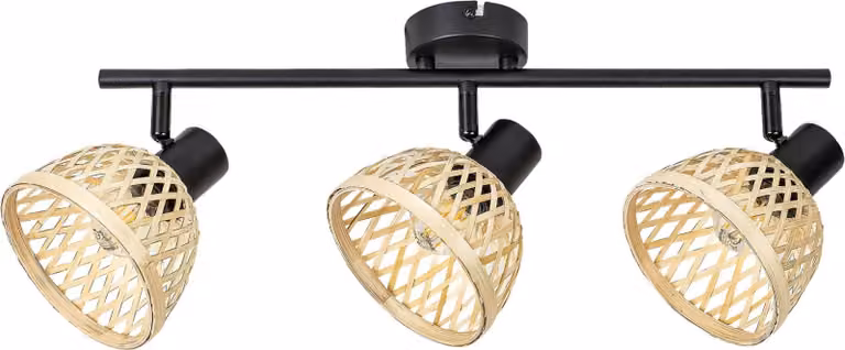 Rabalux 3135 Faretto da soffitto a 3 punti luce in rattan, E14, nero, rotondo, stile industriale, ø135 mm