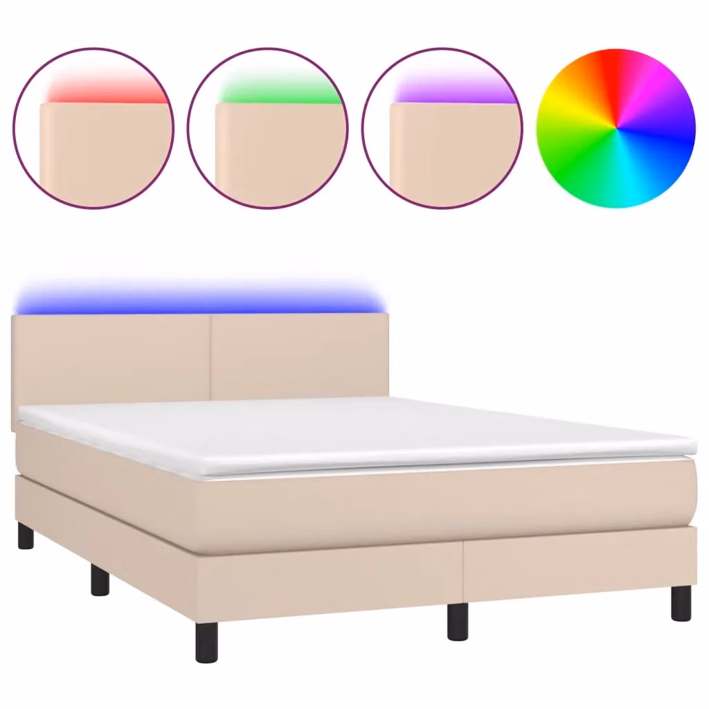Letto con giroletto a molle e illuminazione LED vidaXL in similpelle color cappuccino L: 140 cm, P: 200 cm – 2