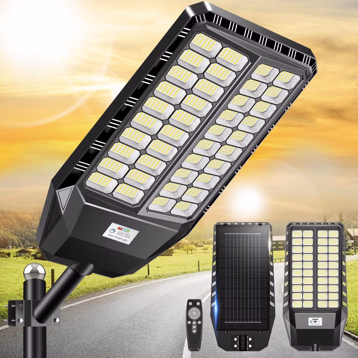 Lampione solare a LED da 8000 W con telecomando, grado di protezione IP66