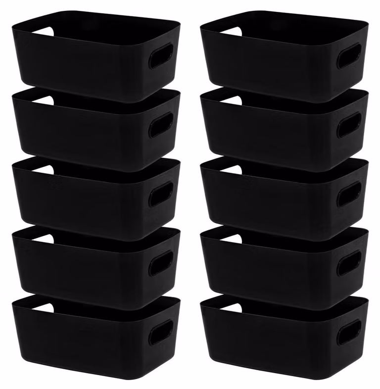 Contenitori in plastica, dimensioni 30 cm, colore nero, confezione da 10 pezzi