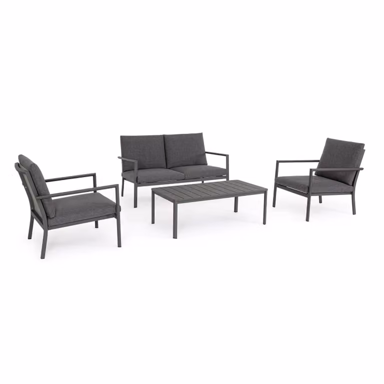 Set salotto da giardino KONNOR in textilene con cuscini e struttura in alluminio antracite, 4 pezzi