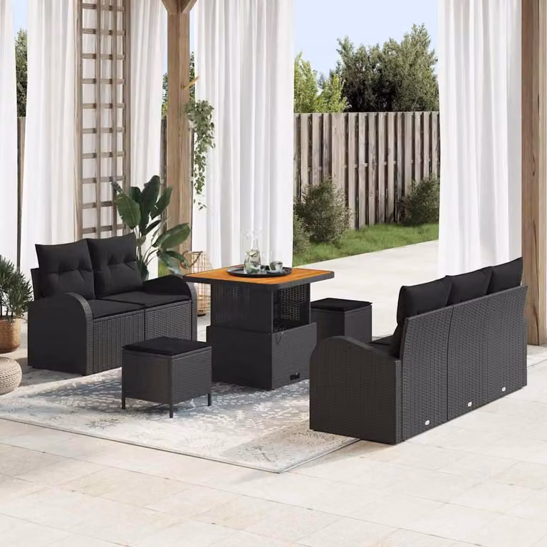 Maison Exclusive - Set da giardino composto da 8 pezzi, divano in rattan sintetico nero
