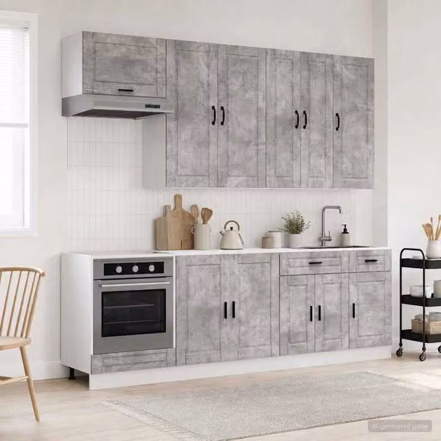 Unità cucina moderna vidaXL PORTO composta da 8 pezzi in colore grigio cemento e legno ingegnerizzato