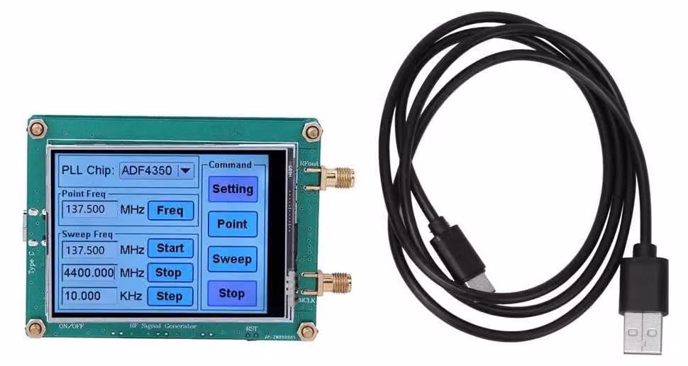 Generatore di segnali con touchscreen, scansione RF, ADF4350/ADF4351, controllo tramite PC, connettore SMA