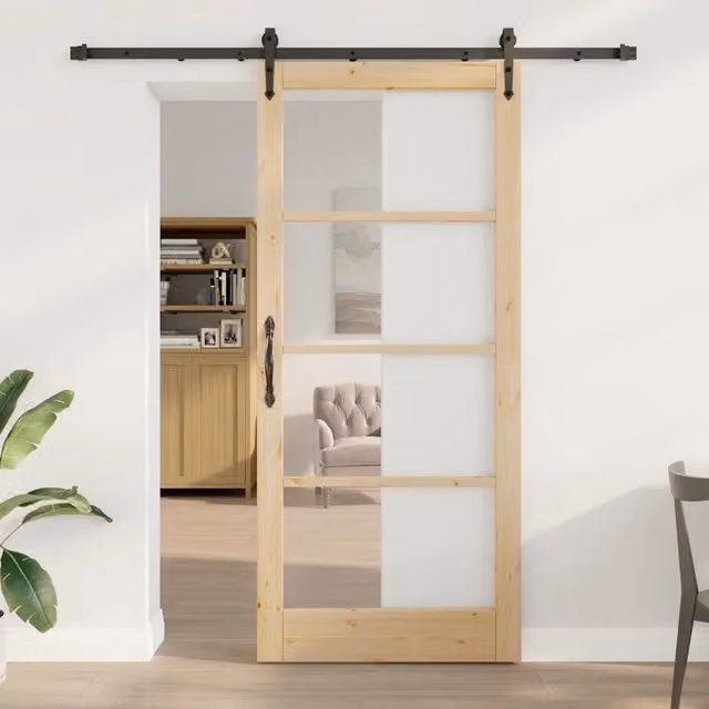 Porta scorrevole minimalist vidaXL in legno di pino e vetro L: 93 cm, H: 211 cm
