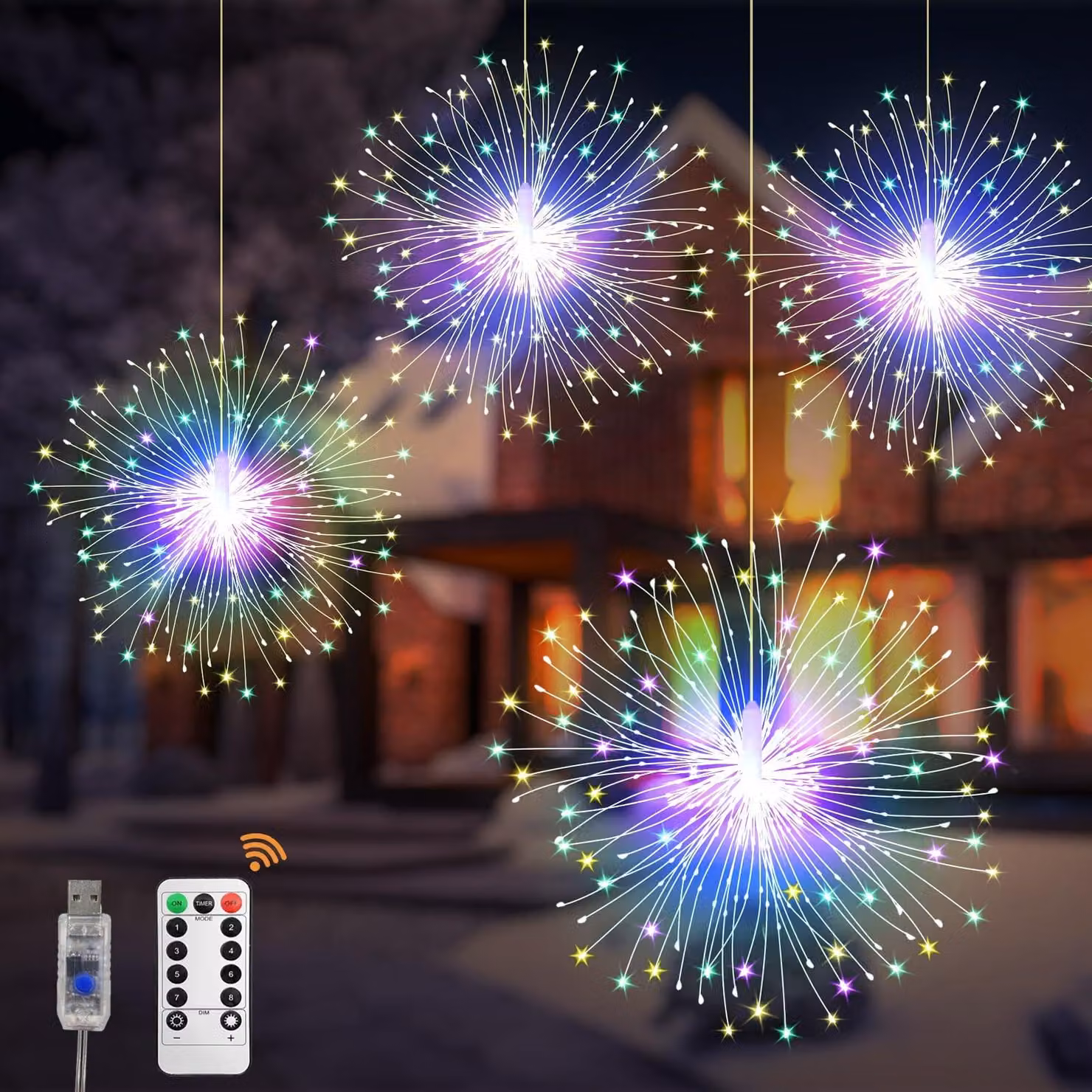 Set di 4 catene luminose USB, 480 LED, 8 modalità, impermeabili