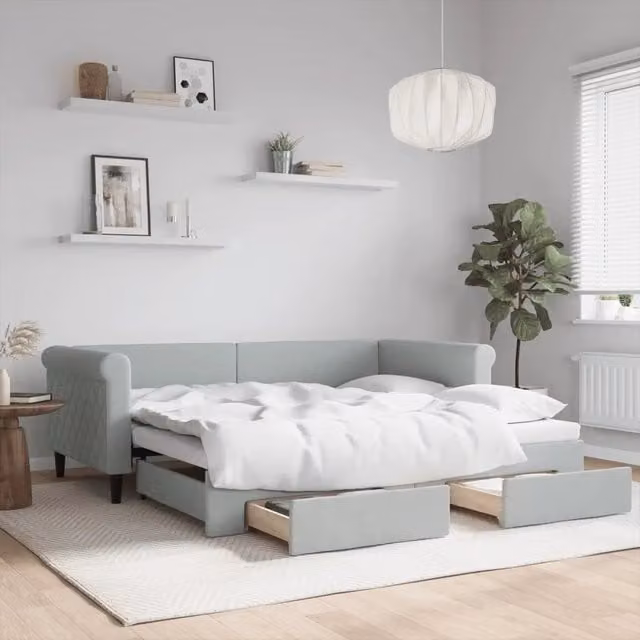 Divano Letto Estraibile con Cassetti in Velluto Grigio vidaXL L/P/H: 90 x 190 cm – 1