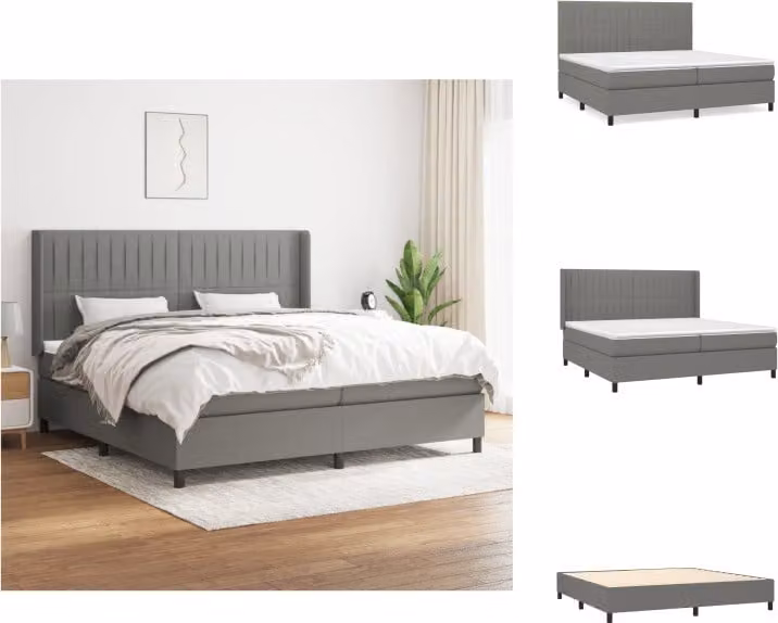 vidaXL Letto a molle con materasso grigio scuro 200x200 cm in tessuto - Letti & strutture letto