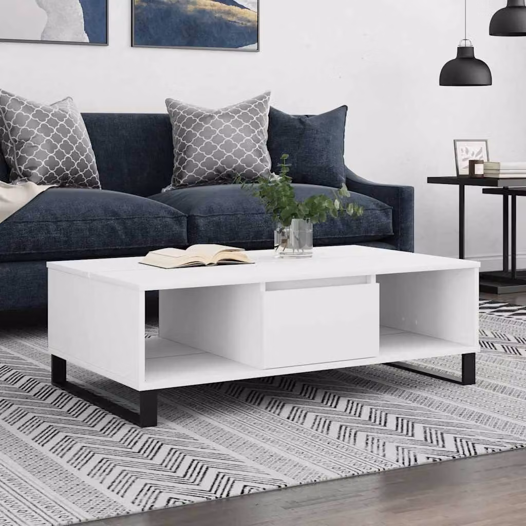 vidaXL Tavolino da Salotto Moderno Bianco in Legno e Metallo L: 104 cm, P: 60 cm, H: 35 cm