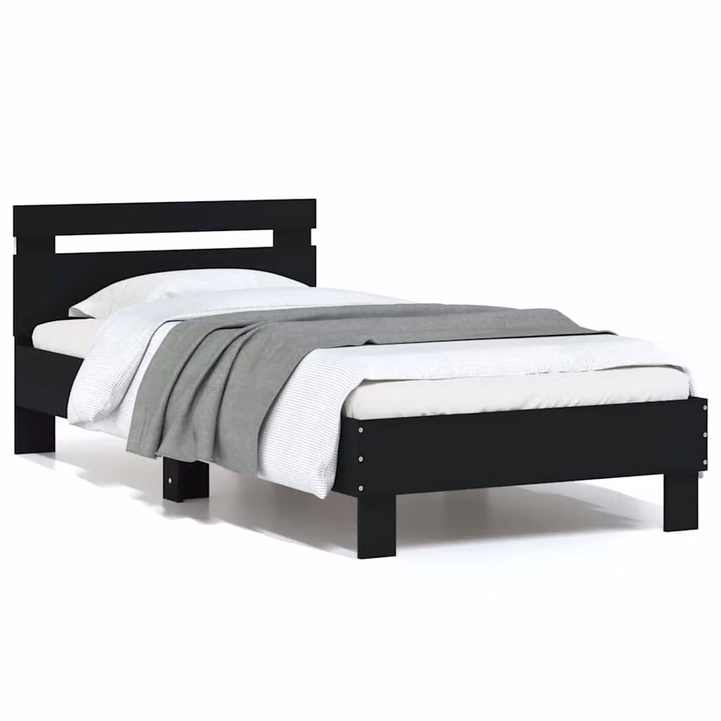 vidaXL Giroletto Moderno con Testiera, Illuminazione LED e Porta USB, Nero, L/P/H: 193 x 75 x 80 cm