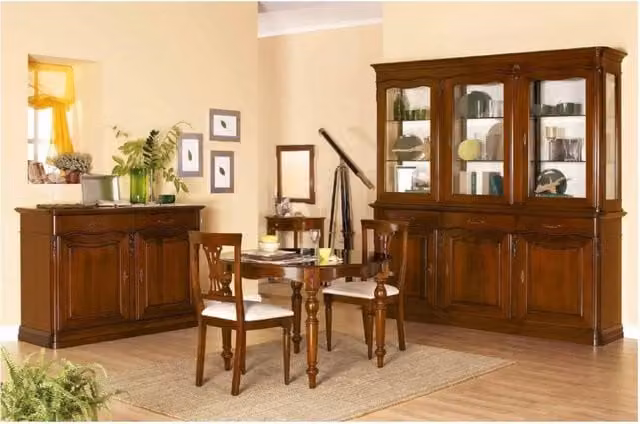 Tavolo da soggiorno e sala da pranzo estensibile in legno MOBILI 2G rotondo marrone con intarsio geometrico