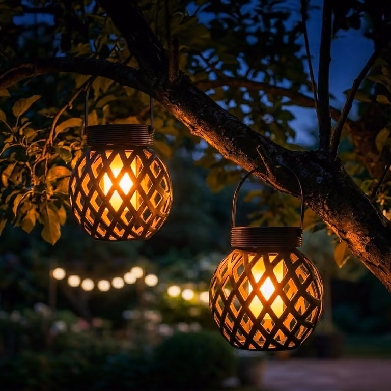 Lampada a sospensione solare 13 x 11 cm con effetto fiamma - Set da 2 - Lanterna a LED da appendere per esterni