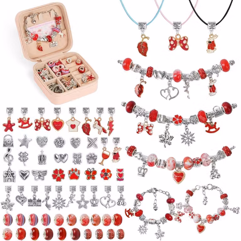 Kit per creare braccialetti, ideale per bambine, perfetto come riempimento per un calendario dell'Avvento, colore rosso