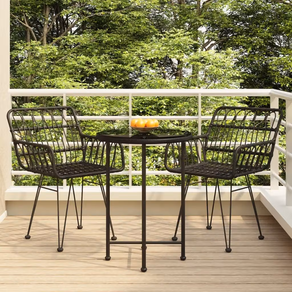 The Living Store Set da pranzo da giardino 3 pezzi in poly rattan nero