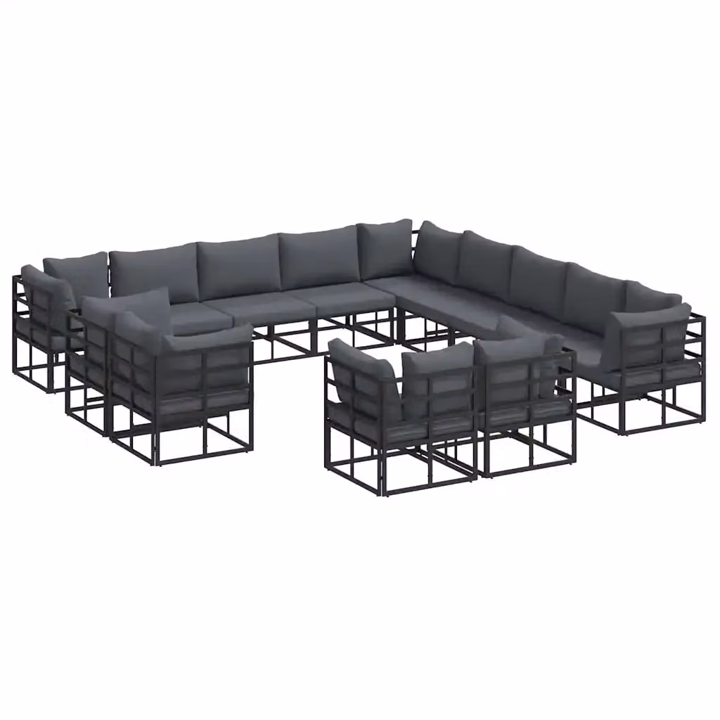 Set Divano da Giardino a L vidaXL 13 pz in Alluminio Verniciato Nero e Antracite con Cuscini – 2