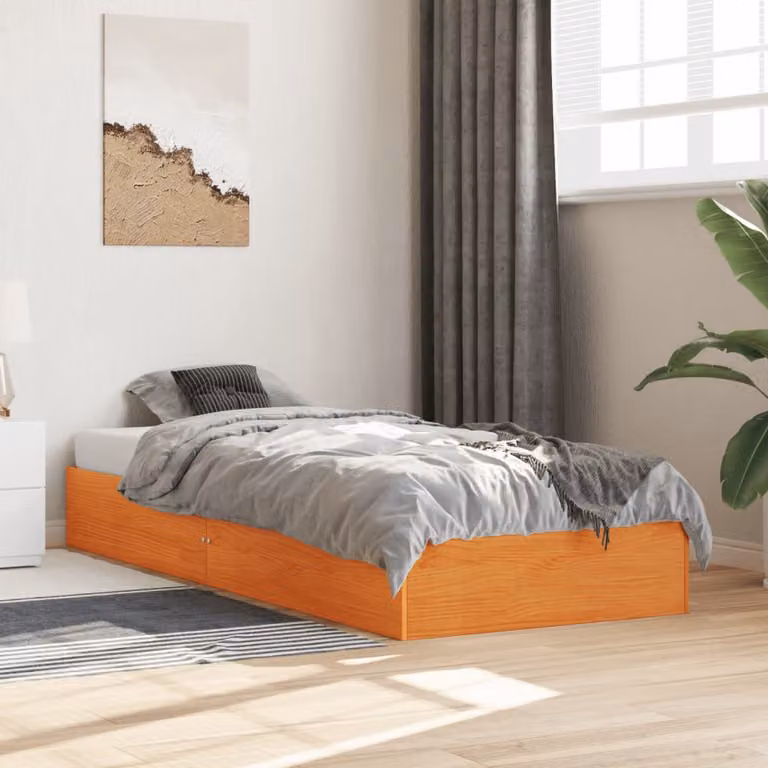 Letto in legno di pino vidaXL Marrone Cera L: 77,5 cm, P: 193 cm
