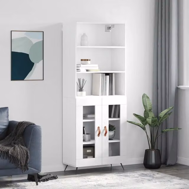 Credenza moderna bianca vidaXL in legno e metallo L: 69,5 cm, P: 34 cm, H: 180 cm