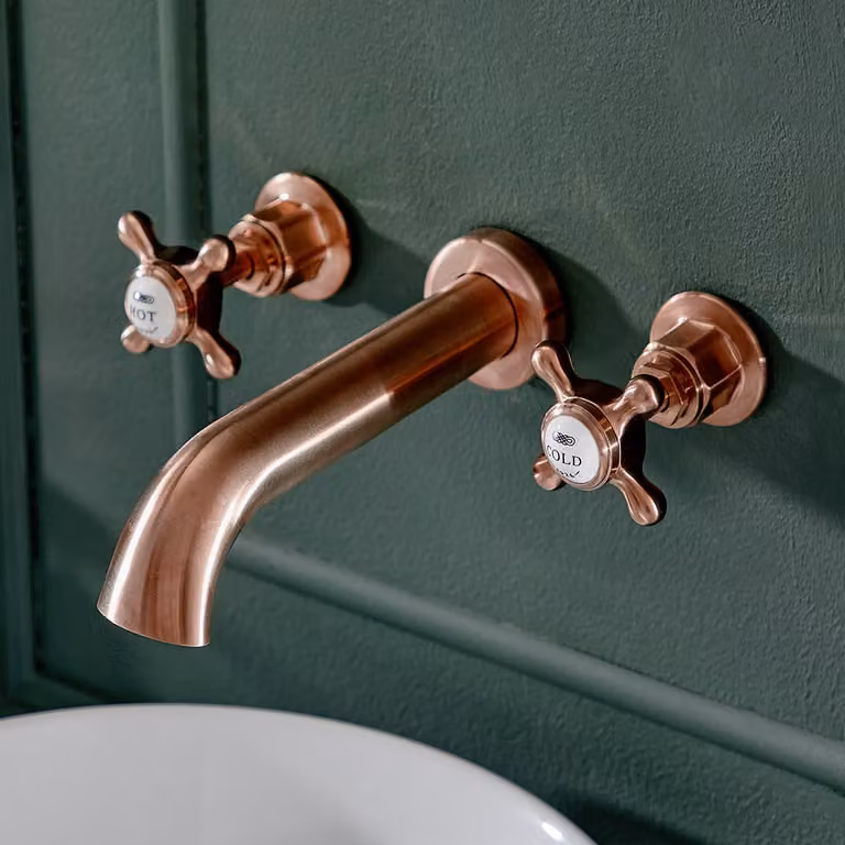 Miscelatore Lavabo Murale 3 Fori Rame Satinato Tradizionale - Hudson Reed
