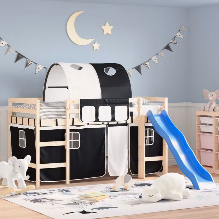 vidaXL Tende per Letto a Soppalco per Bambini in Poliestere, Bianco e Nero