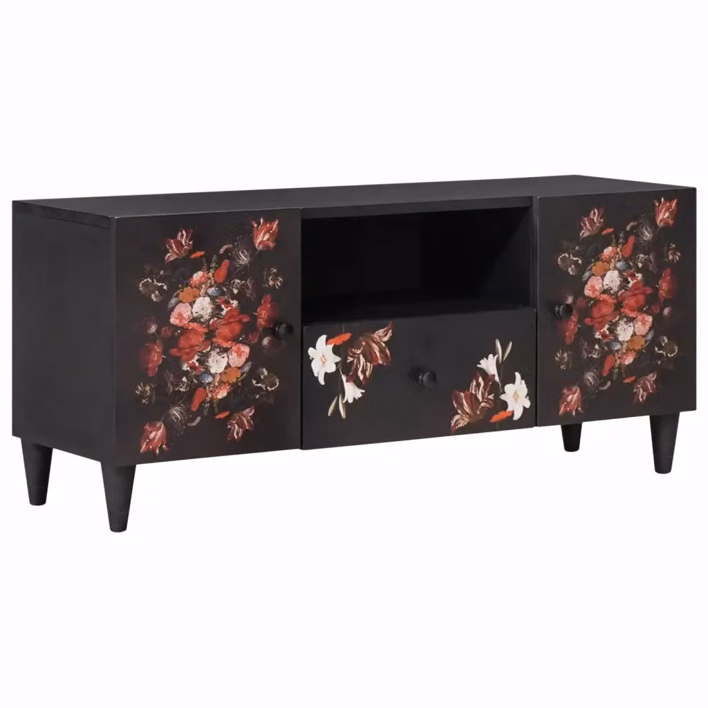 Armadio di stoccaggio moderno con porta in legno multicolore nero L: 105 cm, P: 33,5 cm, H: 46 cm CFW3323128 – 2