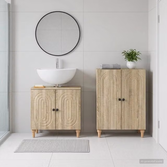 Set di mobili da bagno moderno vidaXL composto da mobile lavabo e mobile laterale in legno marrone, L/P/H: 59,5 x 29,44 x 80 cm – 1