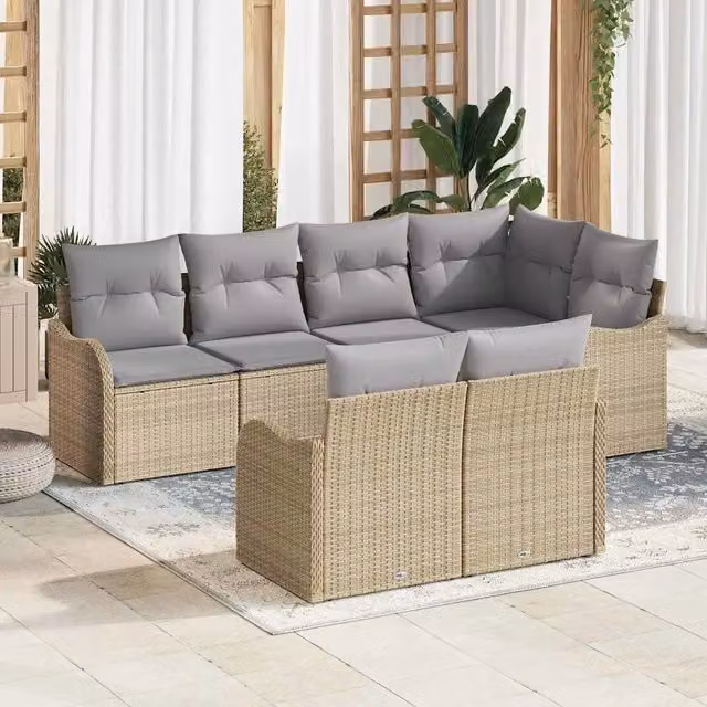 Set Divano da Giardino 7 pz Beige polyrattan 3345740