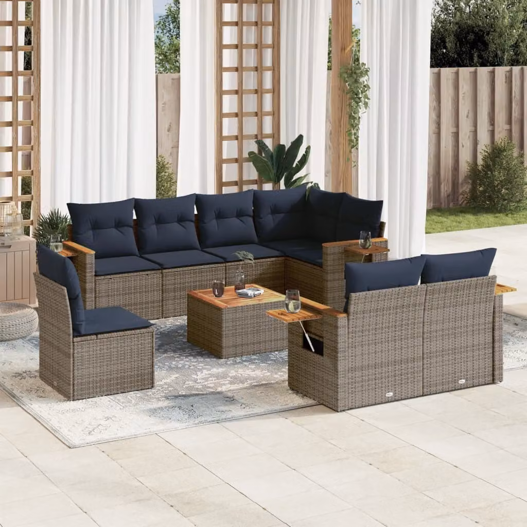 Maison Exclusive - Set Divani da Giardino 9 pz con Cuscini Grigio in Polyrattan