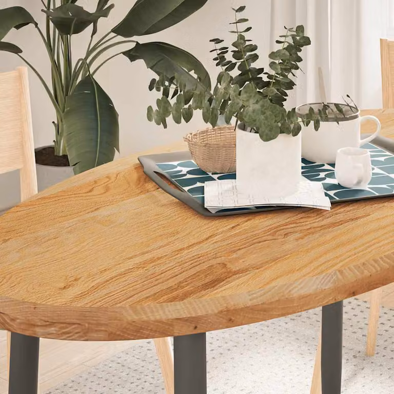 Piano Tavolo Ovale in Rovere Massello vidaXL, Marrone Chiaro, L 120 cm x P 60 cm x H 4 cm